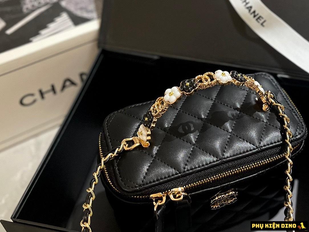 Chanel Mini Vanity Top Handle Case Lambskin Brushed Gold Hardware Đen Chanel Mini Vanity Top Handle Case Lambskin Brushed Gold Hardware Đen